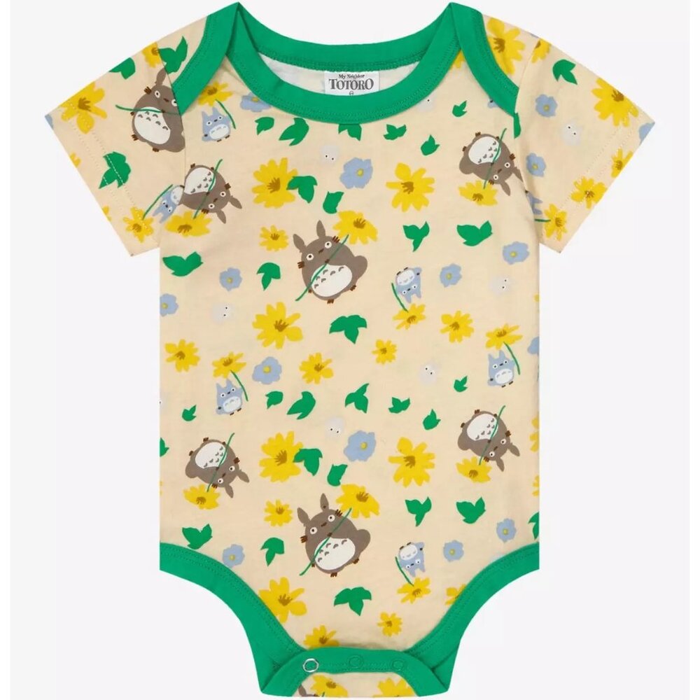 Box Lunch Studio Ghibli Totoro Floral Onesie/Bodysuit - Yellow/Green - 9 Months